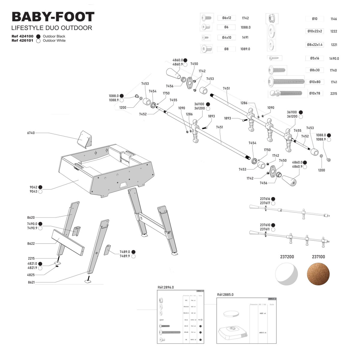 Babyfoot LIFESTYLE/ORIGIN DUO Outdoor Blanc/Bois