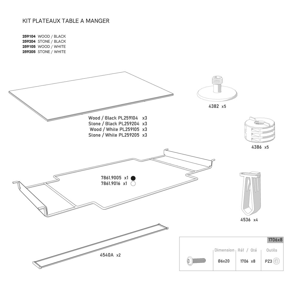 KIT plateaux de table 3P WOOD foncé pour billard ORIGIN blanc