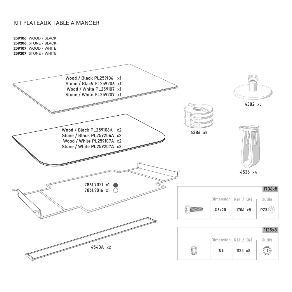 KIT plateau de table 3P STONE foncé pour billard HYPHEN gris/noir riveté