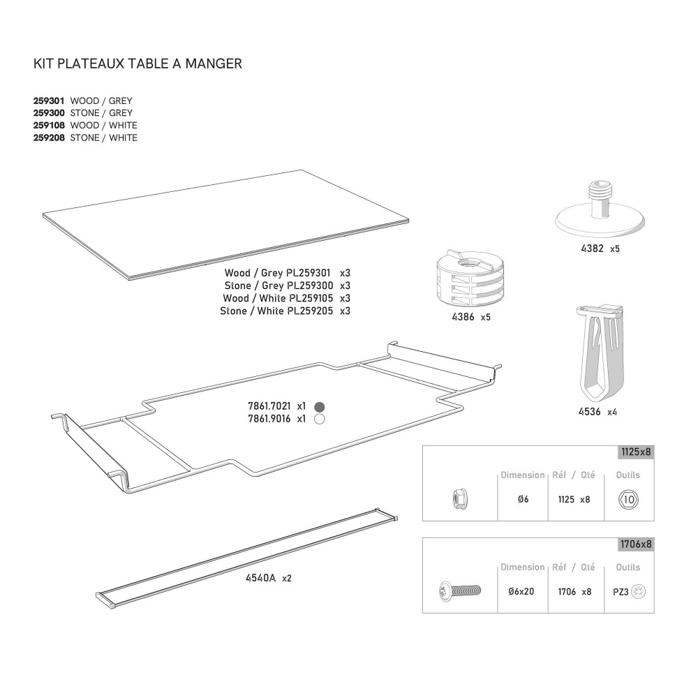 KIT Plateau de table 3P STONE foncé pour billard CLASSIC blanc