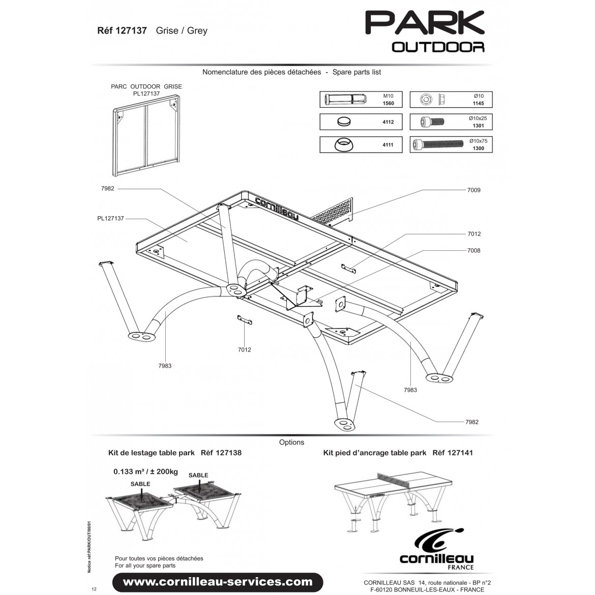 TABLE PARK OUTDOOR GRISE